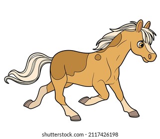 Cute cartoon spotted horse running forward color variation for coloring page isolated on white background