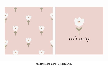 Cute cartoon spring flowers. Awesome vector print and seamless pattern	
