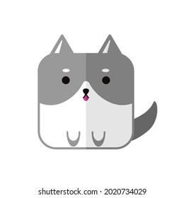 Cute cartoon square animal dog, vector zoo sticker isolated on white background. Nature. Vector illustration. Puppy