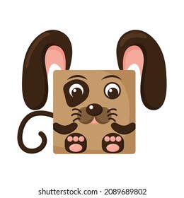 Cute cartoon square animal dog face, vector zoo sticker isolated on white background. Vector illustration