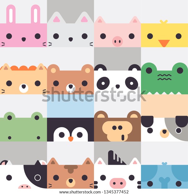 Cute Cartoon Square Animal Faces Illustration Stock Vector Royalty Free Shutterstock