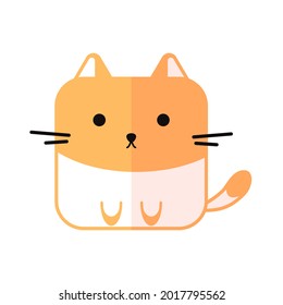 Cute cartoon square animal red cat, vector zoo sticker isolated on white background. Nature. Vector illustration. Kitten