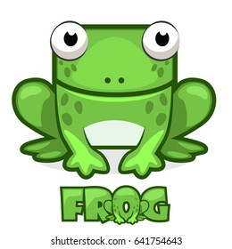 Cute cartoon square green frog. Set vector animals