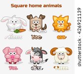 cute cartoon square Home animals in vector