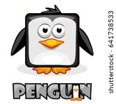 Cute cartoon square penguin. Set vector animals and bird