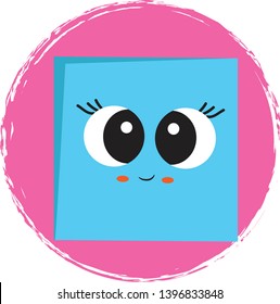 Cute cartoon square vector illustration on circle background