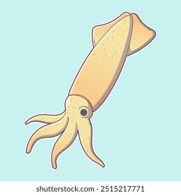 Cute Cartoon Squid Fish Sea Creature Flat Art Vector