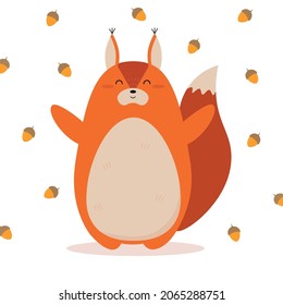 Cute cartoon squirrel with acorns