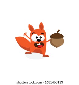 cute cartoon squirrel with acorn.vector illustration.