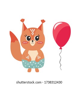 Cute cartoon squirrel with balloon stock vector illustration