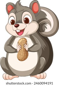 Cute cartoon squirrel clutching a large pine cone