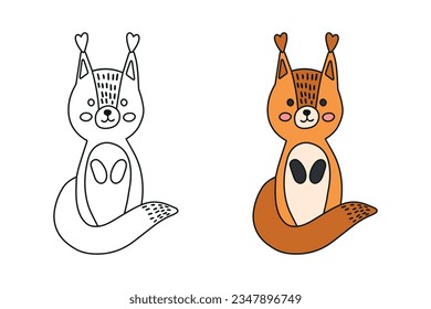 Cute cartoon squirrel coloring book for children.