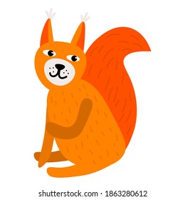 Cute cartoon squirrel in flat style isolated on white background. Woodland animal. Vector illustration. 