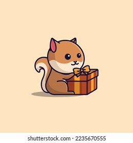 süßes Cartoon-Eichhörnchen mit Geschenkbox