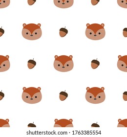 Cute Cartoon Squirrel Head an Acorn Pattern