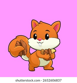 Cute Cartoon Squirrel Holding Nuts Adorable Forest Animal Character Vector