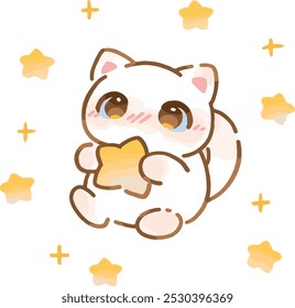 Cute cartoon squirrel holding a star and surrounded by stars