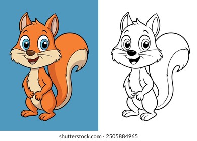 Cute Cartoon Squirrel Illustration with Outline Version