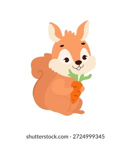 Cute cartoon squirrel isolated on white background, color, vector illustration