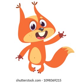 Cute cartoon squirrel make welcome gesture. Vector illustration.