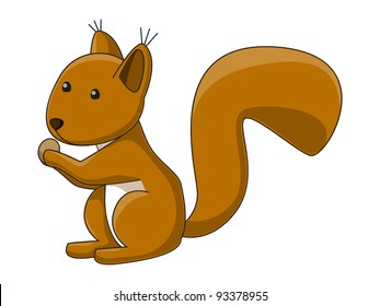 Cute cartoon squirrel with a nut