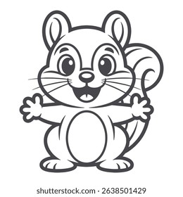 Cute Cartoon Squirrel Outline Happy Squirrel vector Line Art for Coloring Book