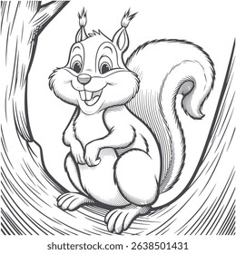 Cute Cartoon Squirrel Outline Happy Squirrel vector Line Art for Coloring Book