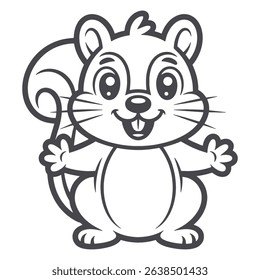 Cute Cartoon Squirrel Outline Happy Squirrel vector Line Art for Coloring Book