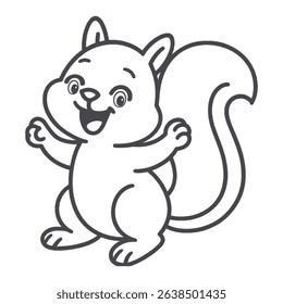 Cute Cartoon Squirrel Outline Happy Squirrel vector Line Art for Coloring Book