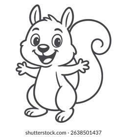 Cute Cartoon Squirrel Outline Happy Squirrel vector Line Art for Coloring Book