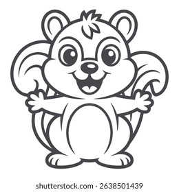 Cute Cartoon Squirrel Outline Happy Squirrel vector Line Art for Coloring Book