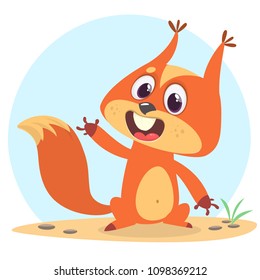 Cute cartoon squirrel in playful mood. Vector illustration isolated