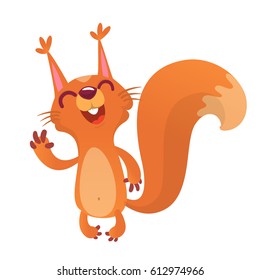 Cute cartoon squirrel in playful mood. Vector illustration isolated