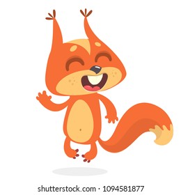 Cute cartoon squirrel presenting and waving hand. Vector illustration.