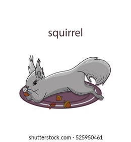Cute cartoon squirrel running with an acorn. Vector clip art illustration with simple gradients. Acorn, squirrel and arm on separate layers for easy editing.