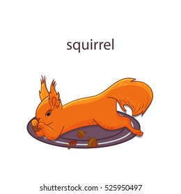 Cute cartoon squirrel running with an acorn. Vector clip art illustration with simple gradients. Acorn, squirrel and arm on separate layers for easy editing.