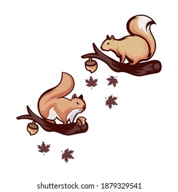 Cute cartoon squirrel set. Funny little brown squirrel collection. Emotion little animal. Cartoon animal character design. Flat vector illustration isolated on white background.