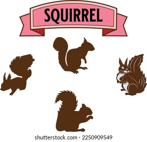 Cute cartoon squirrel set. Funny little brown squirrel collection. Emotion little animal. Cartoon animal character design. Flat vector illustration isolated on white background.