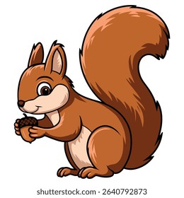 Cute cartoon squirrel vector isolated on white. Charming woodland creature illustration ideal for forest animals, kids books, and whimsical nature graphics.
