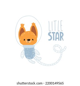 Cute cartoon squirrel. Vector print for children room, fabric, paper, greeting card, postcard, card, t shirt, poster, textile. Vector illustration