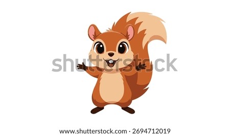 Cute cartoon squirrel waving its paws on a white background.