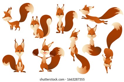 Cute cartoon squirrels. Sweet friendly animals