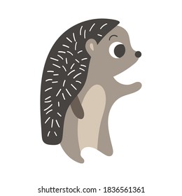 Cute cartoon standing hedgehog. Simple woodland character isolated on white background. Vector illustration.