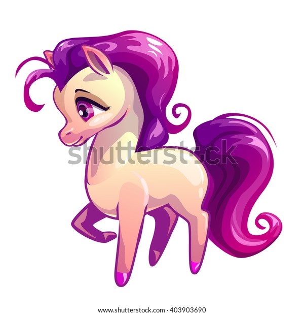 Cute Cartoon Standing Little Horse Purple Stock Vector Royalty