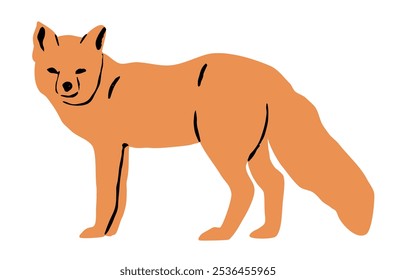 Cute Cartoon Standing Red Fox While Hunting Vector Icon and Illustration Isolated on White Background