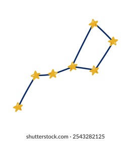 Cute cartoon star constellation of Big Dipper from Solar System in childish style. Trendy sign of astronomy, astrology, cosmos. Hand drawn colorful constellation isolated on white background.