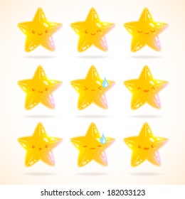 cute cartoon star emotions set