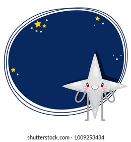 Cute cartoon star with four point, vector character.