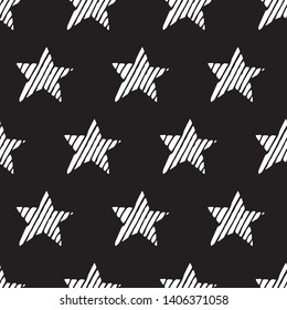 Cute cartoon star pattern with hand drawn stars. Sweet vector black and white star pattern. Seamless monochrome doodle star pattern for textile, wallpapers, wrapping paper, cards and web.
