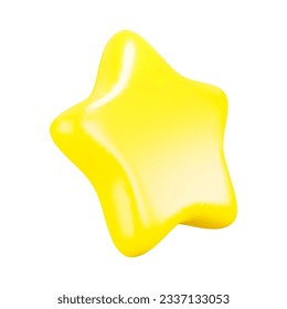 Cute Cartoon Star Side View. Yellow 3D Star Isolated on White Background. Vector Illustration of 3D Render.